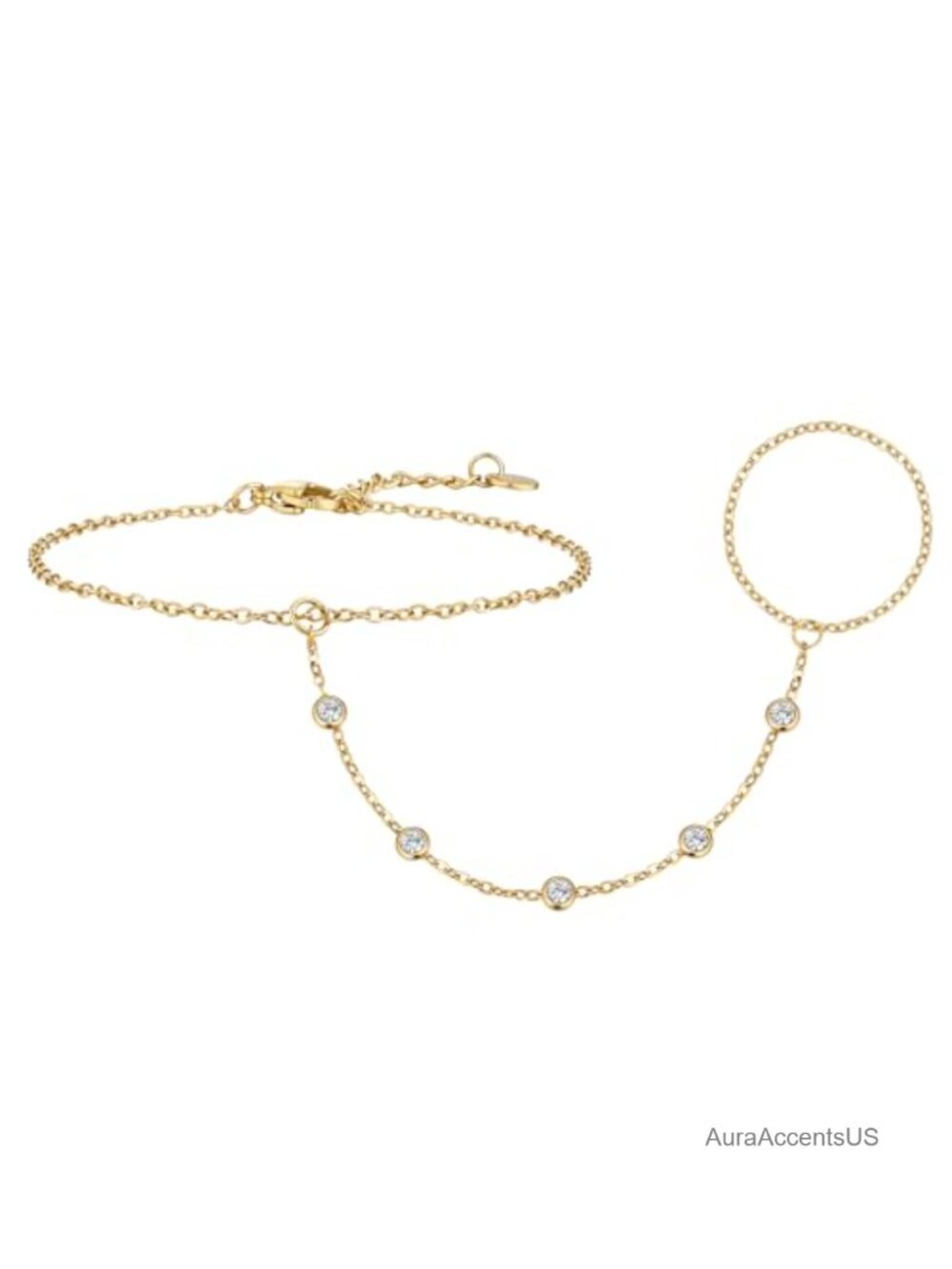 18k Gold Plated Hand Chain Bracelet with Cubic Zirconia Link